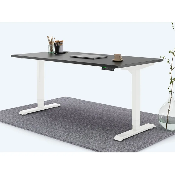 Desktopia Pro X - Elektrisch höhenverstellbarer Schreibtisch / Ergonomischer Tisch mit Memory-Funktion, Schwarz, Gestell Weiß, 180x80 cm