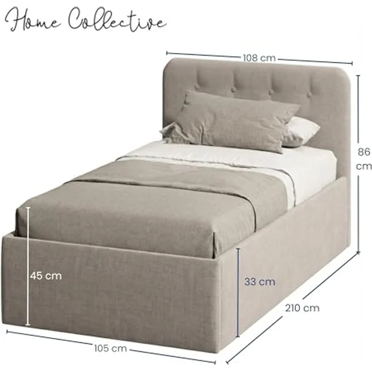 Home Collective Polsterbett Bett mit Stauraum, verstellbarem Lattenrost, viele Größen (Größen: 100x200 120x200 140x200 160x200 180x200 200x200, hochwertiger Strukturstoff, made in Germany), modernes Design mit hochwertigem Strukturstoff 100x200 cm, Dun... – Bild 2