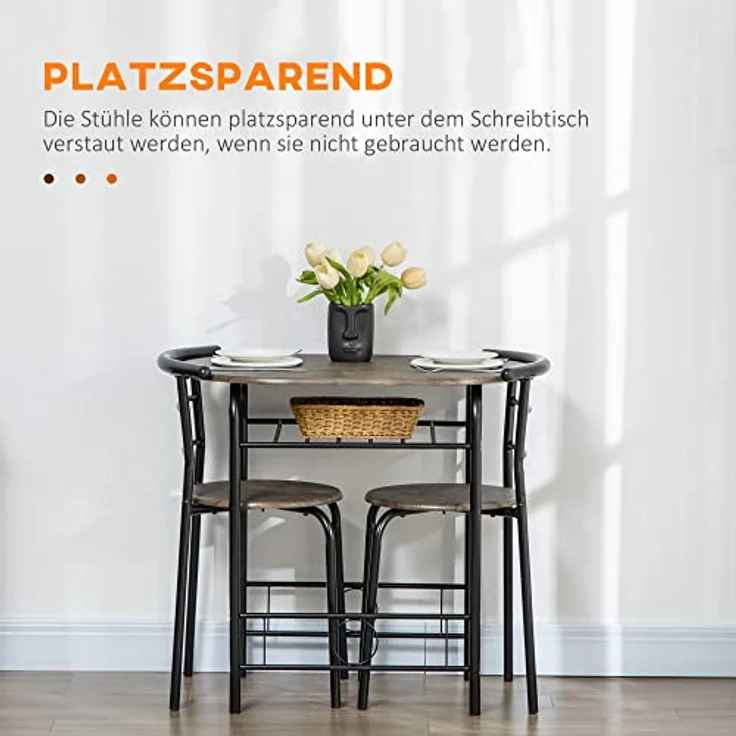 HOMCOM Essgruppe, 3-teiliges Set mit ovalem Tisch und 2 Stühlen, Schwarz, platzsparend mit Ablagefach, für Esszimmer und Küche – Bild 4