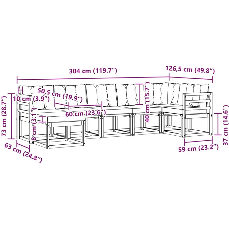 vidaXL Outdoor-Sofagarnitur 7 Stk. Weiß und Schwarz 3389682 – Bild 11