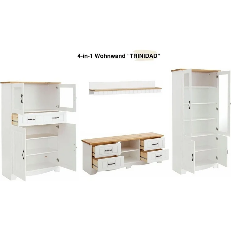 OTTO home Wohnwand Trinidad, (Set, 4-St), Set aus 1 Vitrine, 1 Lowboard, 1 Highboard, 1 Wandboard – Bild 4