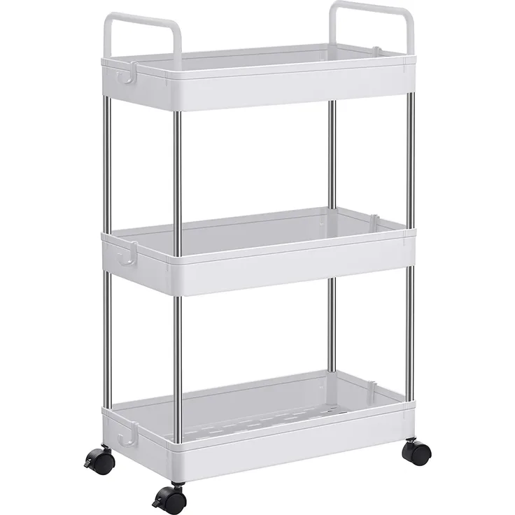 Songmics Rollwagen, Küchenwagen mit 3 Ebenen, Griffen, Küchenregal auf Rollen, 40 x 22 x 67 cm, weiß KSC019W01