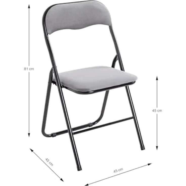 HAKU Möbel Klappstuhl 6er Set grau, schwarz, Metall, Samtgewebe - Maße: B 45 cm x H 81 cm x T 45 cm, Style: Modern – Bild 3