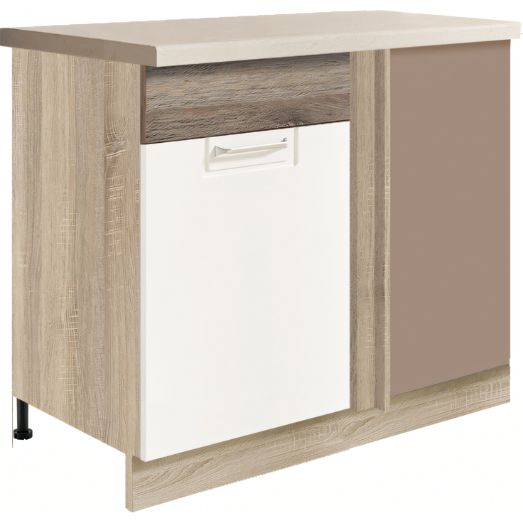 ECONO 24D – Eckunterschrank 110 cm, Weiß Hochglanz