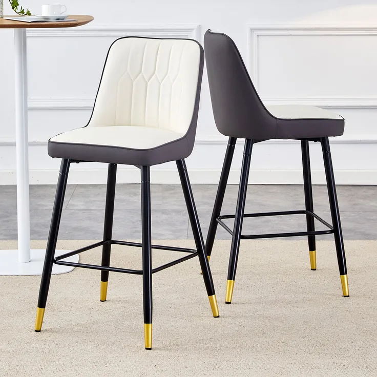 2er-Set Barhocker, 100 cm hoch, aus PU-Leder in Weiß/Dunkelgrau-Kombination mit schwarzem Metallgestell und bequemer Fußraste, In mehreren Farben erhältlich – die ideale Wahl für Ihre Hausbar.--Dunkelgrau, Weiß+Silber--42x45x100cm--YOUDENOVA
