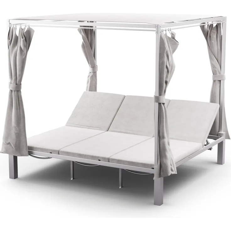 blumfeldt Gartenliege Eremitage Triple Sunbed Sonnenbett 3 Personen Aluminium 4 Vorhänge, Set, Gartenliege Lounger Sonnenbett für 3 Personen mit Vorhängen Outdoor