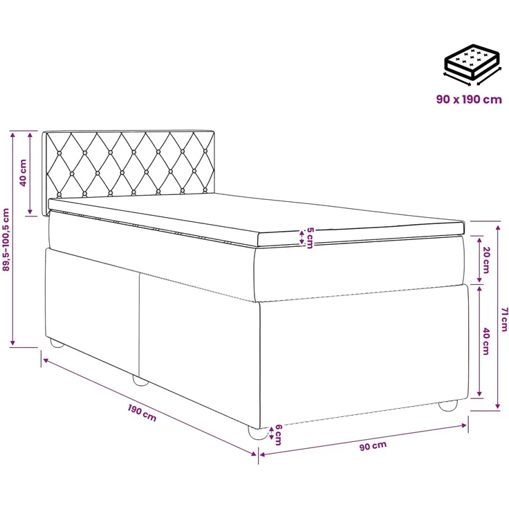 vidaXL Boxspringbett mit Matratze mit Kopfteil Rosa 90 x 190 cm Samt 3451582 – Bild 12