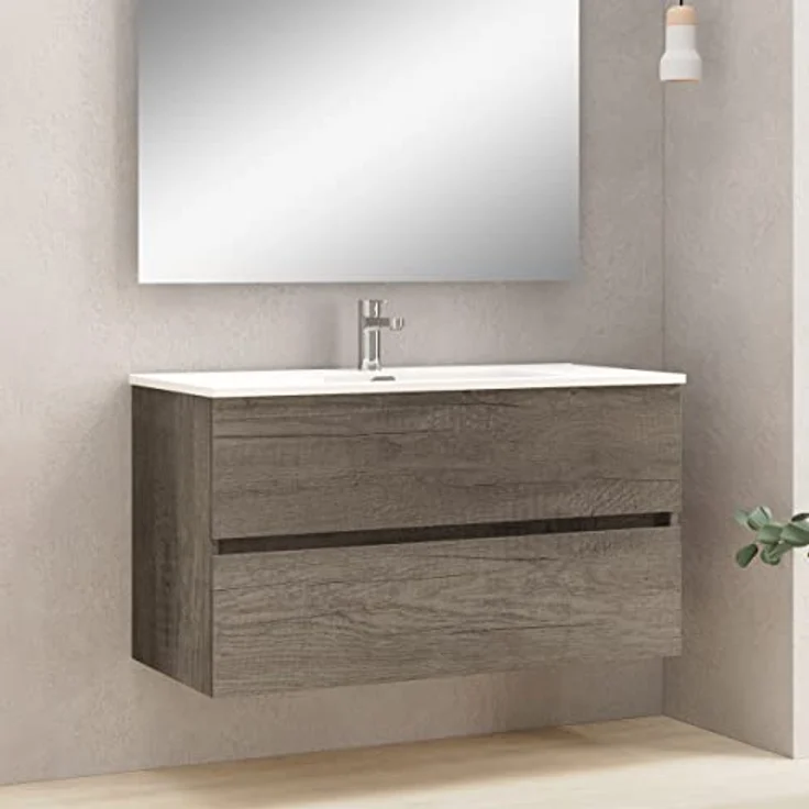 Baikal Badezimmerschrank, Zwei Schubladen, Wandmontage, mit Waschbecken, Melamin 16, montiert, Möbel 90 cm, Nebraska, ohne Spiegel – Bild 3