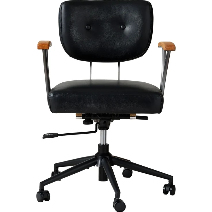 Bürostuhl aus Echtleder in Schwarz, ergonomisch, drehbar, höhenverstellbar, mit Rollen und Stahlrahmen, 1er-Set,H 82 x T 63 x B 51 cm – Bild 7