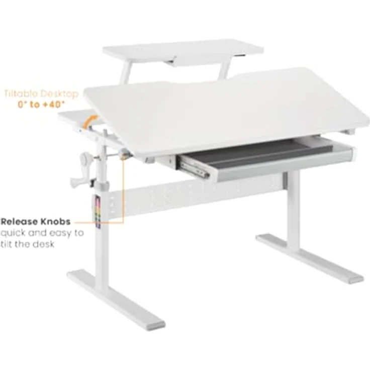Ergo Office Kinderschreibtisch ER-483, ergonomisch mit Höhenverstellung 54-76 cm und Neigungsverstellung bis 40°, inkl. Ablage und Schublade – Bild 5