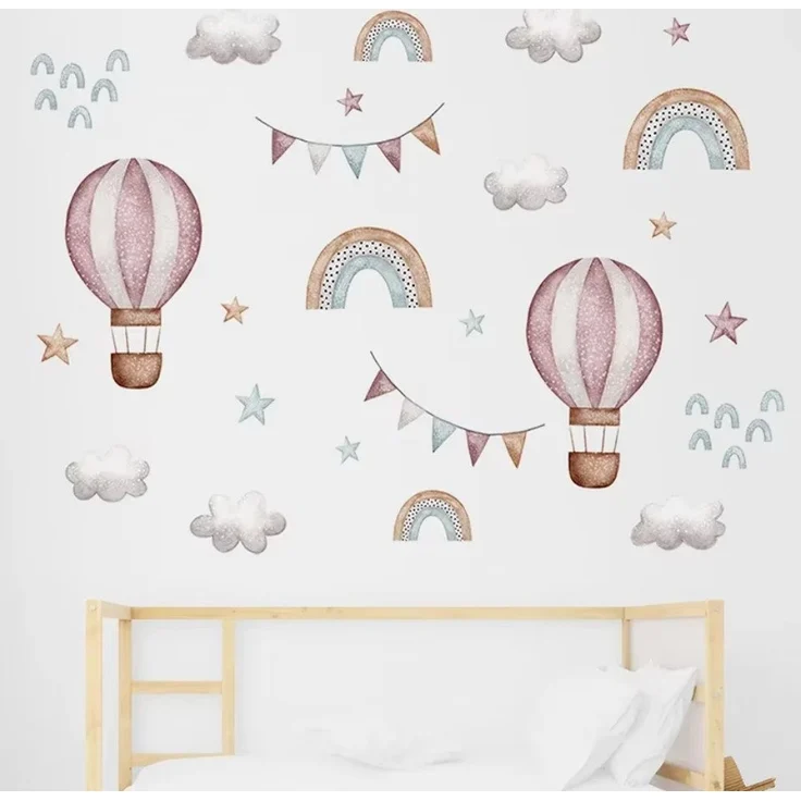Montegoni Wandsticker Aquarell Rosa ballon & Regenbogen Wandaufkleber – Dekorative Wolken, geeignet für Kinderzimmer, Babyzimmer, Wohnraum Dekoaufkleber – Bild 3