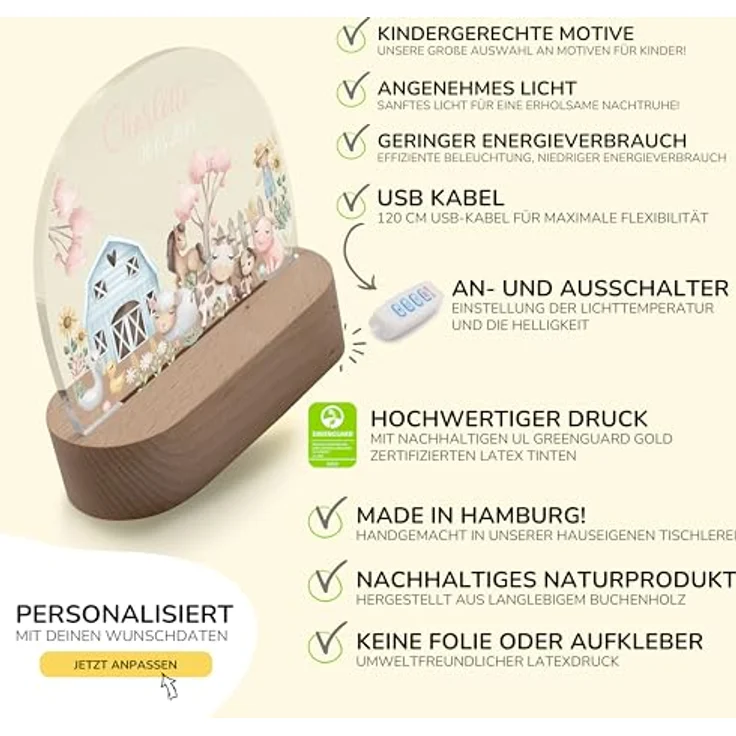 Kidsmood Nachtlampe mit Wunschnamen, Individuelle Nachttischlampe Kinder, Niedliches Nachtlicht für Babys, Personalisierte Geschenke für Babys, Geschenk zur Geburt – Bild 7