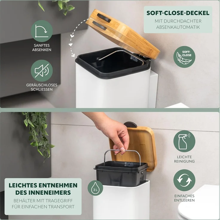 bremermann Kosmetikeimer Wand-Kosmetikeimer 3 l, Badmülleimer 2-Wege-Montage, eckig – Bild 4