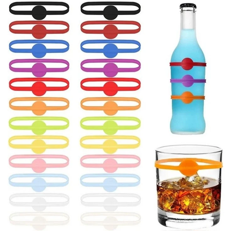 FELIXLEO Küchenorganizer-Set Glasmarkierer Silikon Wiederverwendbar Bunt Weinglas Marker, (24-tlg) – Bild 4