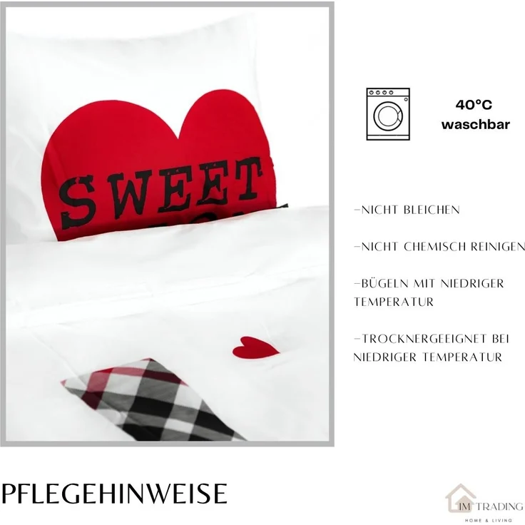 Mikrofaser-Partnerbettwäsche mit Herzmotiv - 2er Set mit Reißverschluss – Bild 5