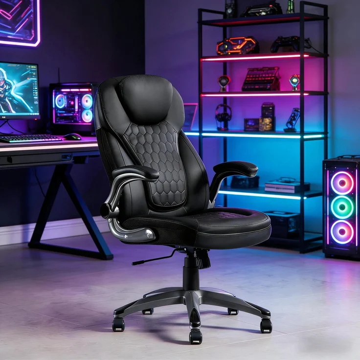 Faumrta Bürostuhl mit Hoher Rückenlehne,Exekutivstuhl,Bossstuhl(nur mit Bürostühlen)Metal+Mesh,Nylon,PU73cm*67.5cm*120cmSchwarz – Bild 3