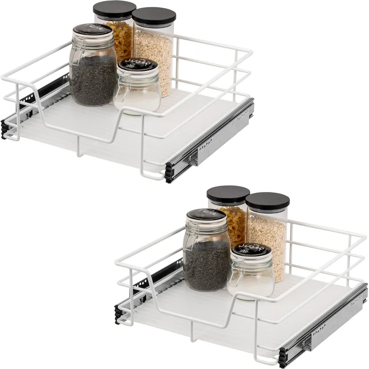 Teleskopschubladen 2er Set - für 50 cm Schrank mit Einlegeboden, aus Metall, (Weiß)