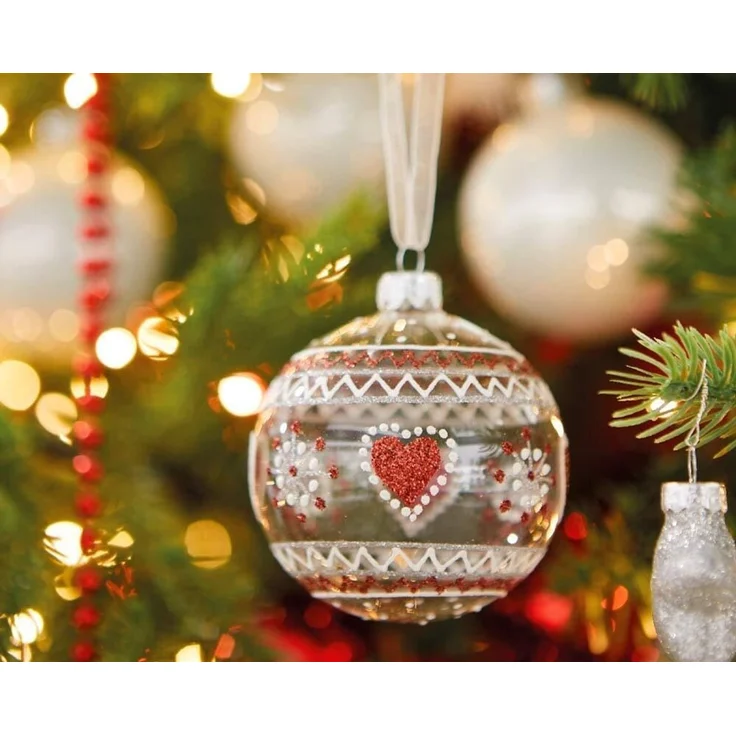 Christbaumkugeln Love Herz 6 Stück Weihnachtskugeln Set Transparent Echt Glas – Bild 2