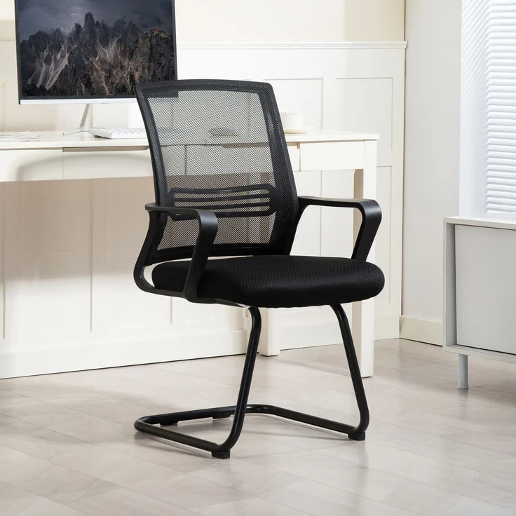 MELAYR, Ergonomischer Stuhl, Netzstoff, Schaumstoff, Metallbeine, Kufenbasis, Schwarz, 58.5 x 57.5 x 93 cm – Bild 4