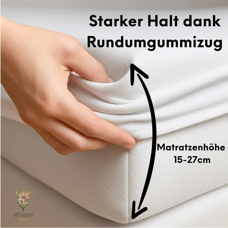 Strauss Home Spannbettlaken Premium 160 g/m² Gekämmte Baumwolle Jersey in Hotelqualität, Gummizug: Rundumgummi, OEKO-TEX®-zertifiziert - Hotelqualität – Formstabil & Langlebig – Bild 3