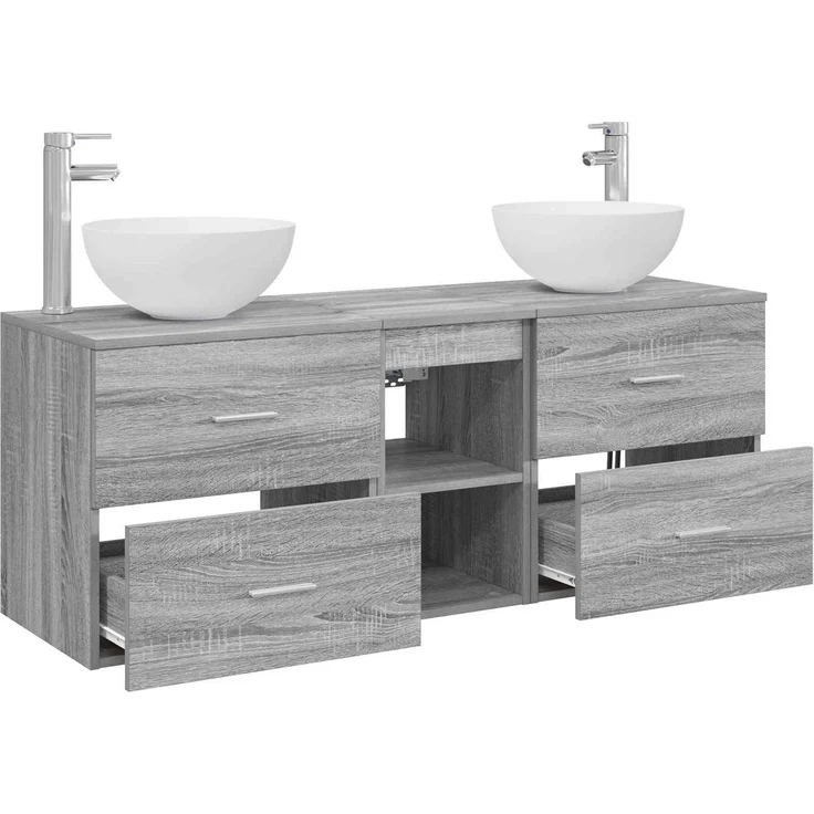 vidaXL Badezimmerschrank-Set 3 stk. Grau Sonoma 129 x 35 x 80 cm 3405792 – Bild 4