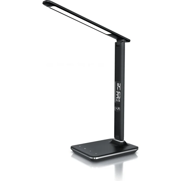 Brandson Schreibtischlampe Lederoptik LED Tischlampe dimmbar, Temperatur, Alarm, Kalenderfunktion, Tageslicht, 3 Lichtfarben, 5 Helligkeitsstufen, USB Lade Anschluss – Bild 5