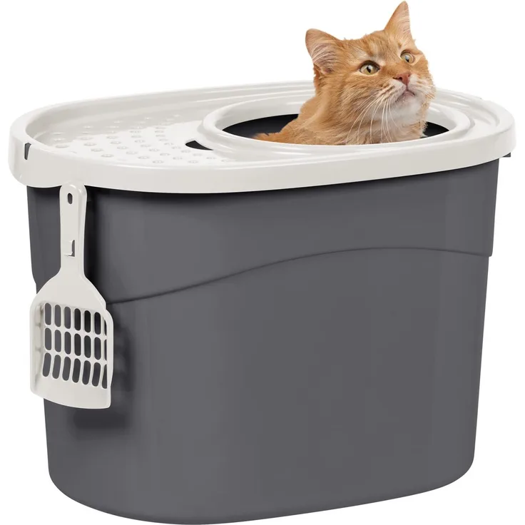 Iris Ohyama Katzenklo mit Schaufel, bis 7 kg, Grau/Weiß, mit Deckel, Katzentoilette, leicht reinigen, Für große Katzen, Kätzchen, geschlossen, XXL Toilette, BPA-frei, Cat Litter Box, TECL-20