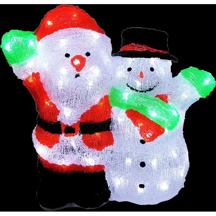 Mojawo Lichtervorhang Acryl Weihnachtsmann + Schneemann 90 LEDs kaltweiß Außenbeleuchtung – Bild 2