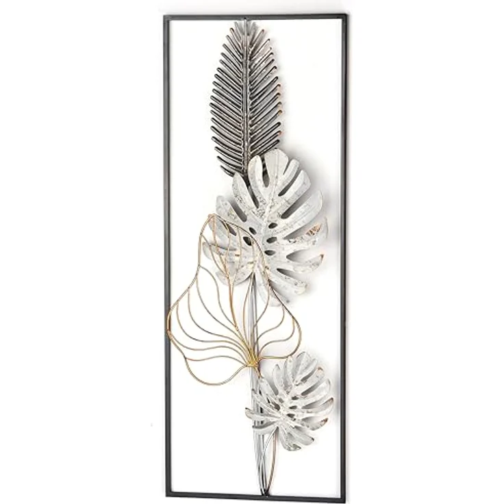 Kobolo Wandbild Monstera, modernes Metallbild mit 3D-Design, schwarz-gold-weiß, 29x74x3 cm, stilvolle Wanddeko für Wohnzimmer, Esszimmer und Flur – Bild 1