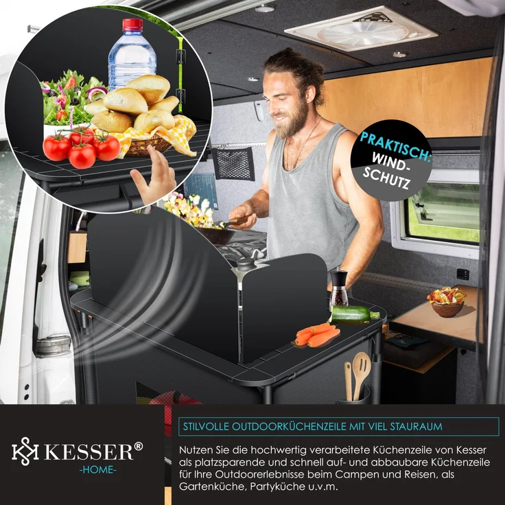 KESSER® Campingschrank, Campingküche mit Aluminiumgestell, inkl. Tragetasche , Kocherschrank für Camping , Campingmöbel , Outdoor Typ F2 (Schwarz) – Bild 3