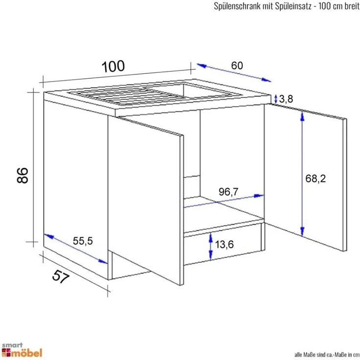 Flex-Well Spülenschrank Antigua (B x H x T) 100 x 86 x 60 cm, inkl. Einbauspüle – Bild 5