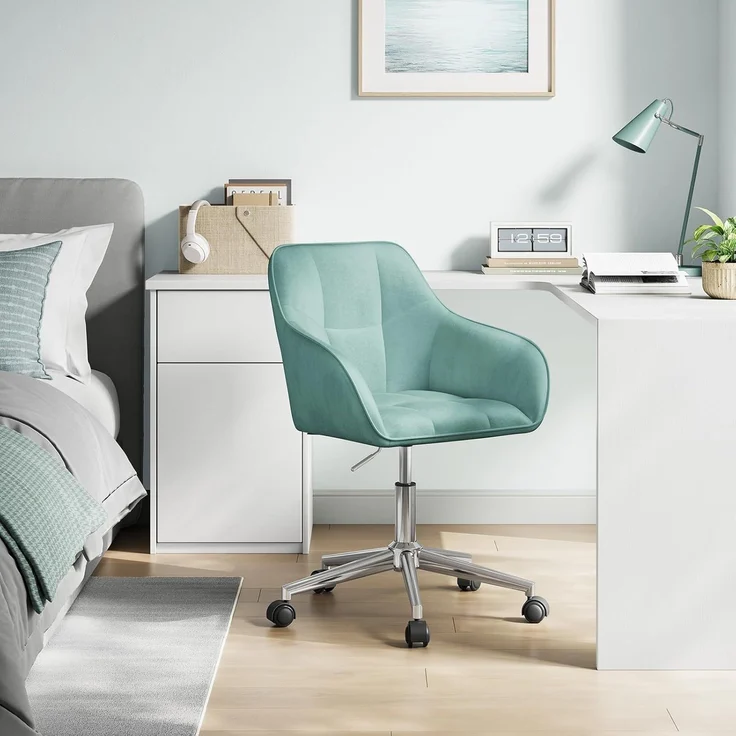 WOLTU Homeoffice Stuhl, Schreibtischstuhl, Drehstuhl, Schminkstuhl, höhenverstellbar, bis 150 kg belastbar, mit Armlehnen Samtsitz, für Schlafzimmer Büro Wohnzimmer, Türkis BS145ts – Bild 8