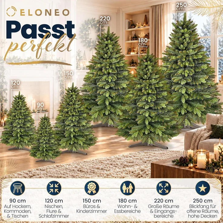 ELONEO Premium Weihnachtsbaum künstlich 180 cm mit Holzständer, Christbaum naturgetreu, dichte Zweige, künstlicher Weihnachtsbaum, Christmas Tree, Tannenbaum künstlich -Testsieger- – Bild 9