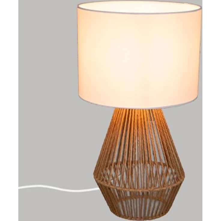 Atmosphera Tischlampe, Nachttischleuchte aus Holz mit geflochtenem Sockel, lila – Bild 3