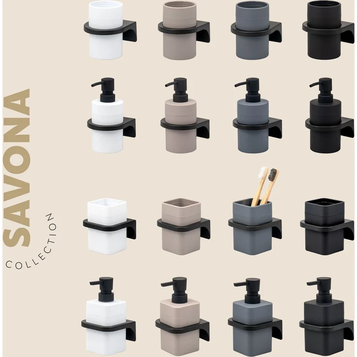 bremermann Bad-Accessoires Set SAVONA 4tlg. bestehend aus 1x Seifenspender, 1x Becher, 1x WC-Garnitur, 1x Kosmetikeimer aus Kunststoff in Schwarz – Bild 8