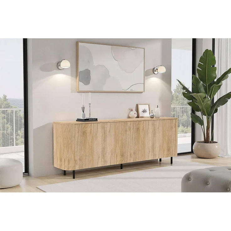 Home affaire Sideboard Murano, 231 cm breit, 4 Türen, Anrichte, Kommode, Stauraumschrank, Formgebogenes MDF, Stirnseiten mit Rundung, Füße und Griffe aus Metall – Bild 2