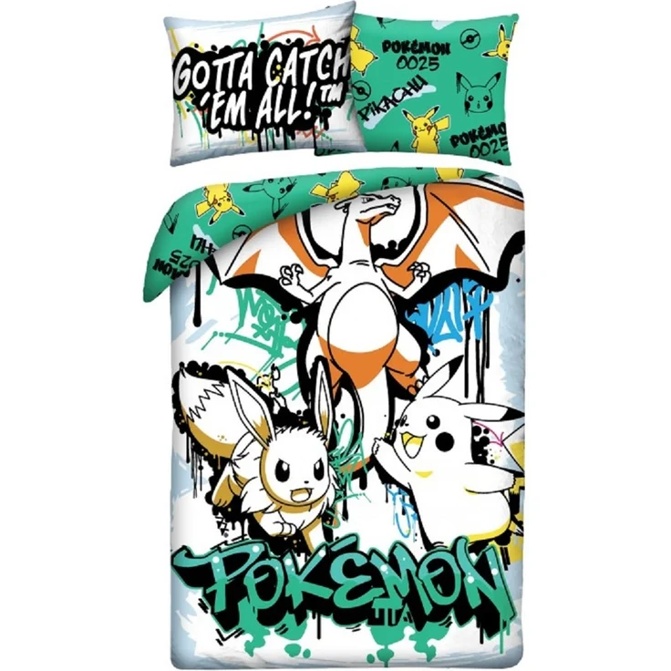 Pokémon Bettwäsche Set aus Mikrofaser Bettdeckenbezug 140 × 200 cm mit 70 × 90 cm Kissenbezug