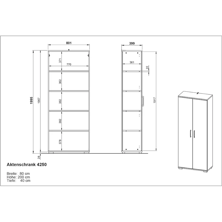Germania Aktenschrank 4250-69 GW-Profi, in Lichtgrau, mit Metallgriffen, 80 x 200 x 40 cm (BxHxT) – Bild 3