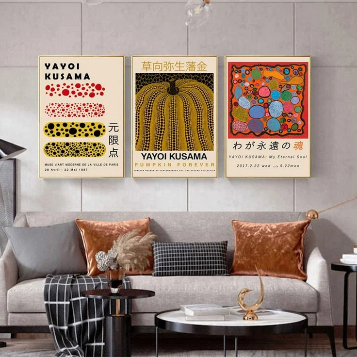 JUSTGOODMOOD Poster Japan Yayoi Kusama Kürbis Netzform Bilder Wohnzimmer Wandbilder Schlaf, A (1 St) – Bild 3