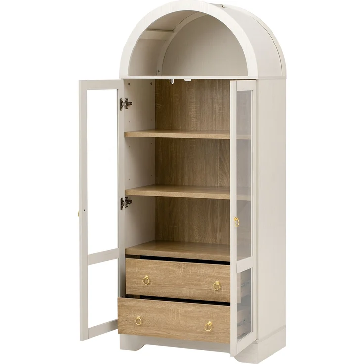 ZUBALIYA Highboard mit verstellbaren Regalböden und Schubladen / Küchenschrank mit transparentem Glas und großem Stauraum, mit ideal für Esszimmer und wohnzimmer und Küche (Weiß) – Bild 12