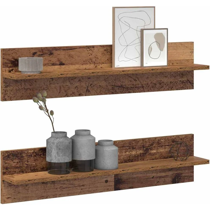 2er-Set Wandregale, Hängeregale Altholz 80 x 11,5 x 18 cm Holzwerkstoff de5730 – Bild 3