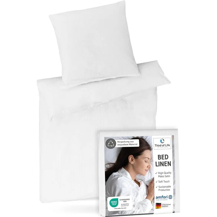 Mako-Satin Bettwäsche Weiß gestreift 135x200 + 80x80