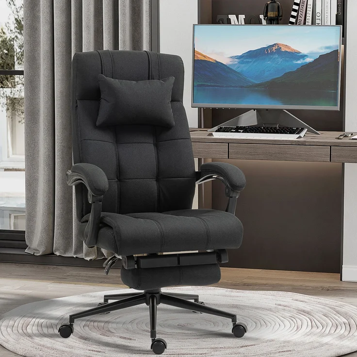 MELAYR, Bürostuhl mit Fußstütze, Schreibtischstuhl, Drehstuhl mit Kopfstütze, Schwarz, 76 x 66 x 120 cm – Bild 3