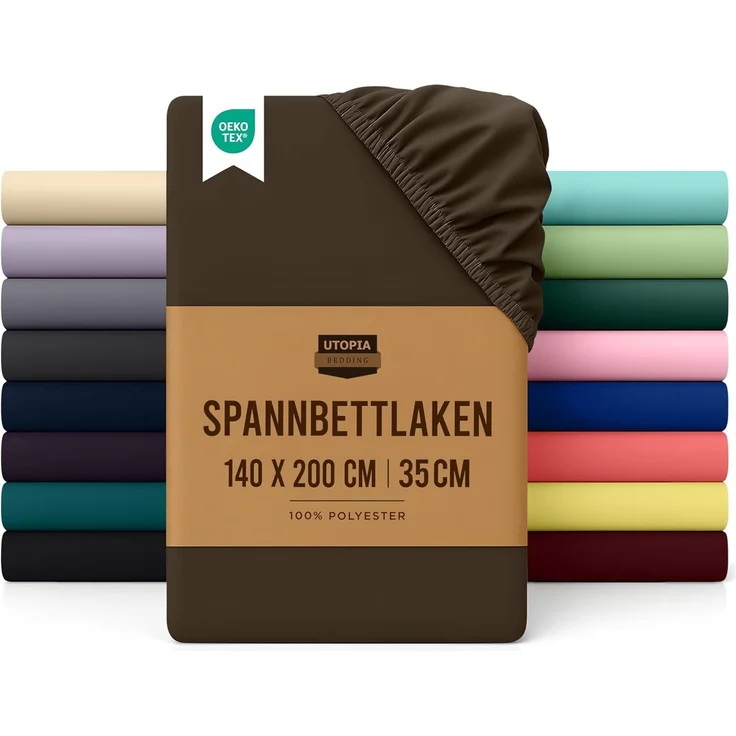 Utopia Bedding - Spannbettlaken 140x200 cm - Braun - Gebürstete Polyester-Mikrofaser Spannbetttuch - 35 cm Tiefe Tasche – Bild 1