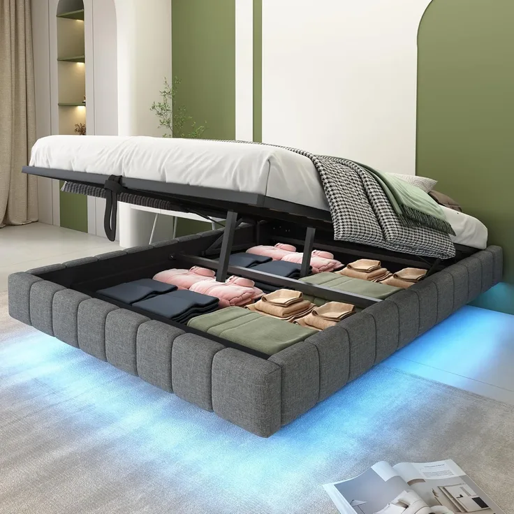 Ball & Cast Polsterbett (140x200 cm) mit Stauraum, Weichen Schutzkanten und Licht Stauraumbett, Ohne Kopfteil, Einfach & Zeitsparend Montierbar, Grau