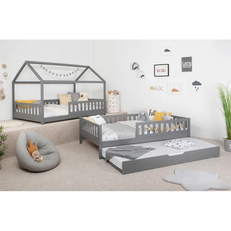 2-in-1 Hausbett Bodenbett "Duo" 100x200 Kiefer Massiv