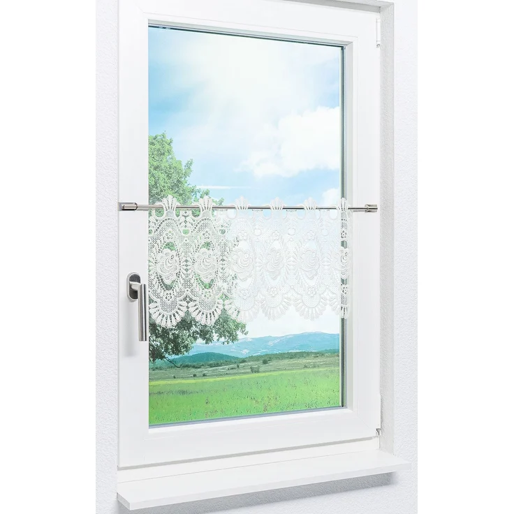 Scheibengardine Plauener Spitze - Blumenspitze #1W (BxH) 147cm x 32cm beige – Bild 2