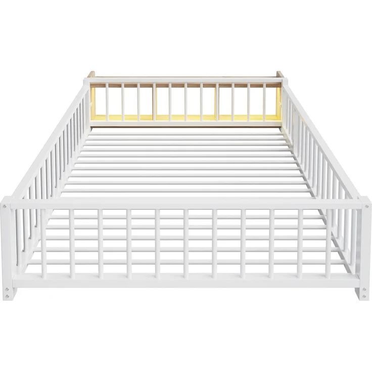 Kinderbett mit LED-Streifen, Regal, Zaun, Lattenrost und Tür, 140x200 cm, Einzelbett mit Rausfallschutz, Metallbett – Bild 7
