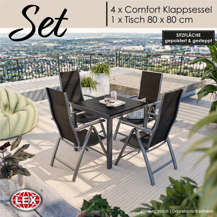 Gartenmöbel Set Alu Tisch 5-tlg Liegestuhl Gartenset Sitzgruppe anthrazit