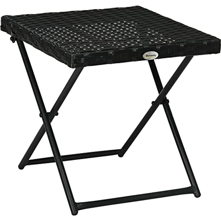 Outsunny Klapptisch, Gartentisch aus Polyrattan mit stabilem Stahlrahmen, Schwarz, 40x40x40 cm, platzsparend und pflegeleicht – Bild 1